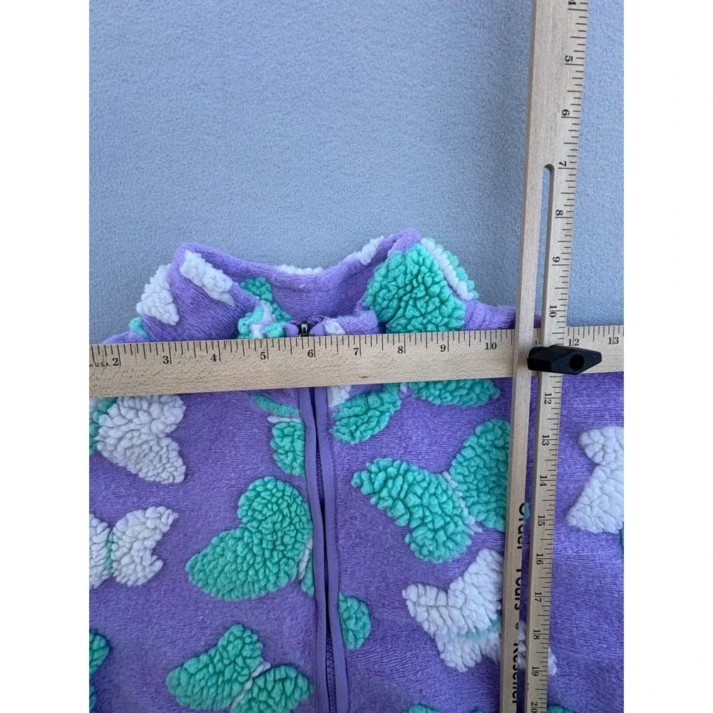 Lucky Brand Girls Purple Butterfly Fleece Zip Jacket Mint Green Sherpa‎ Size 7/8